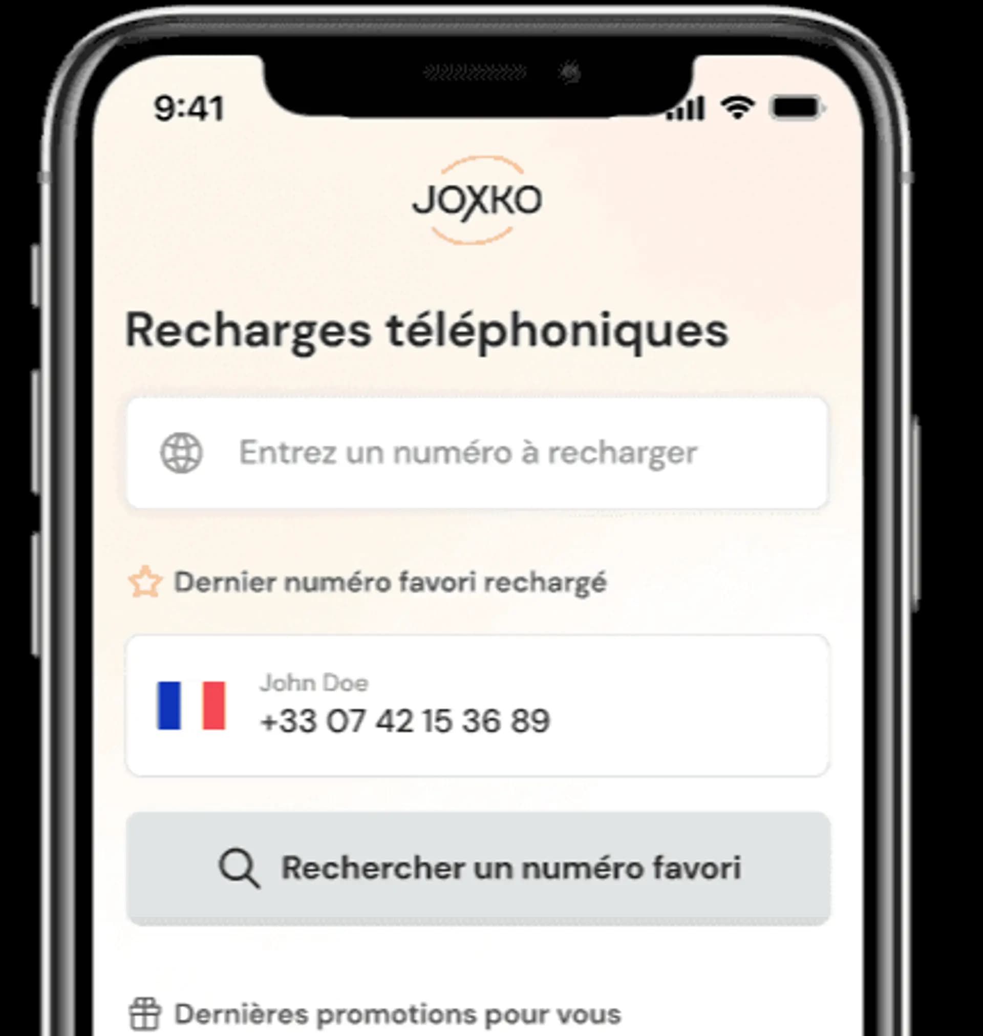 Téléphone portable avec l'image de l'application Joxko ouverte sur l'écran d'accueil