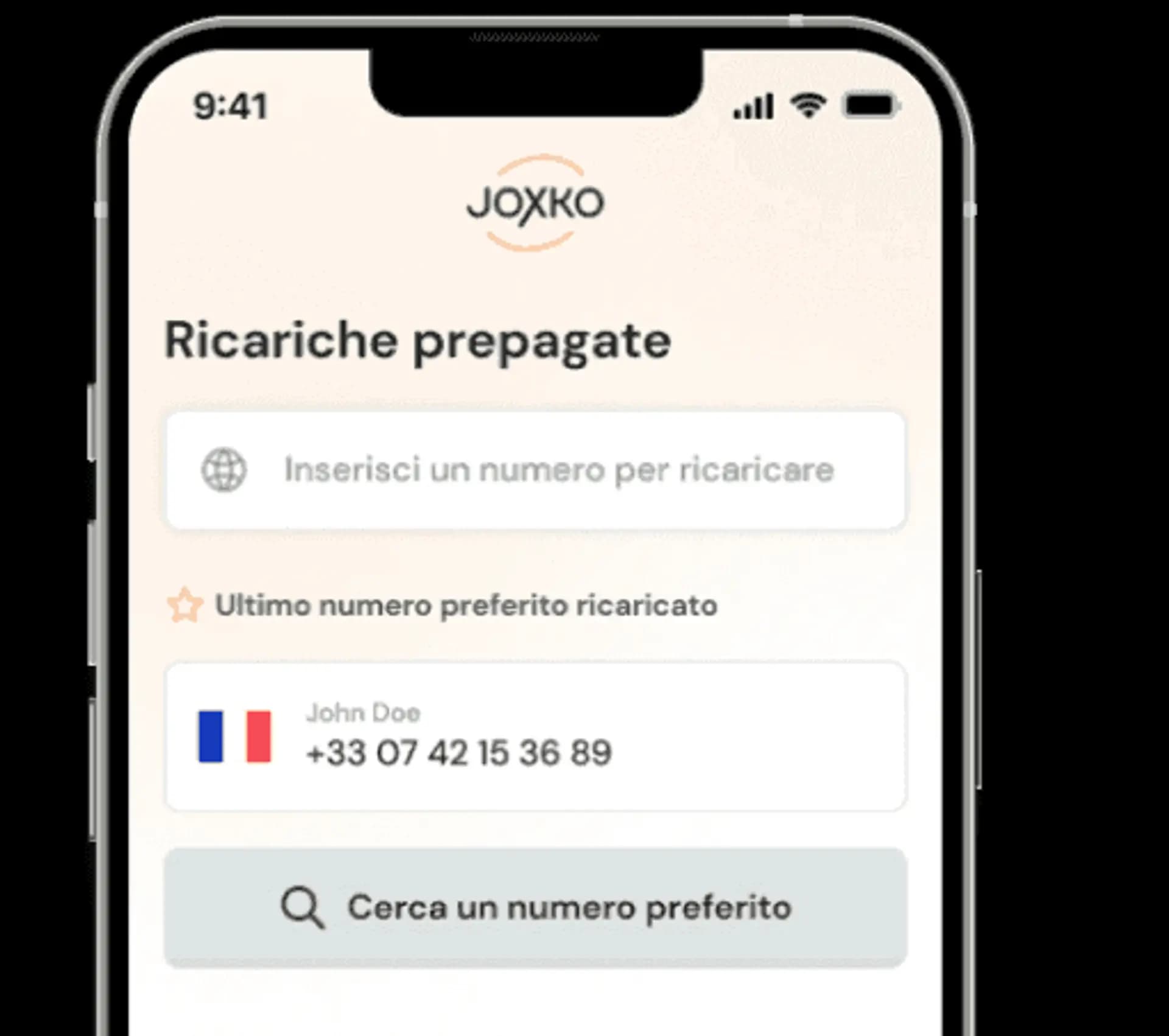 Telefono cellulare con l'immagine dell'applicazione Joxko aperta nella schermata principale