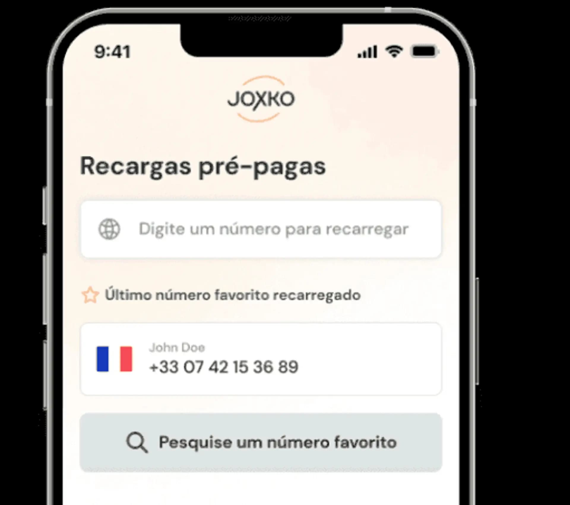 Celular com imagem do aplicativo Joxko aberto na tela inicial